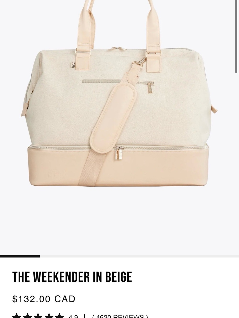 BEIS The Weekender Travel Bag in Beige